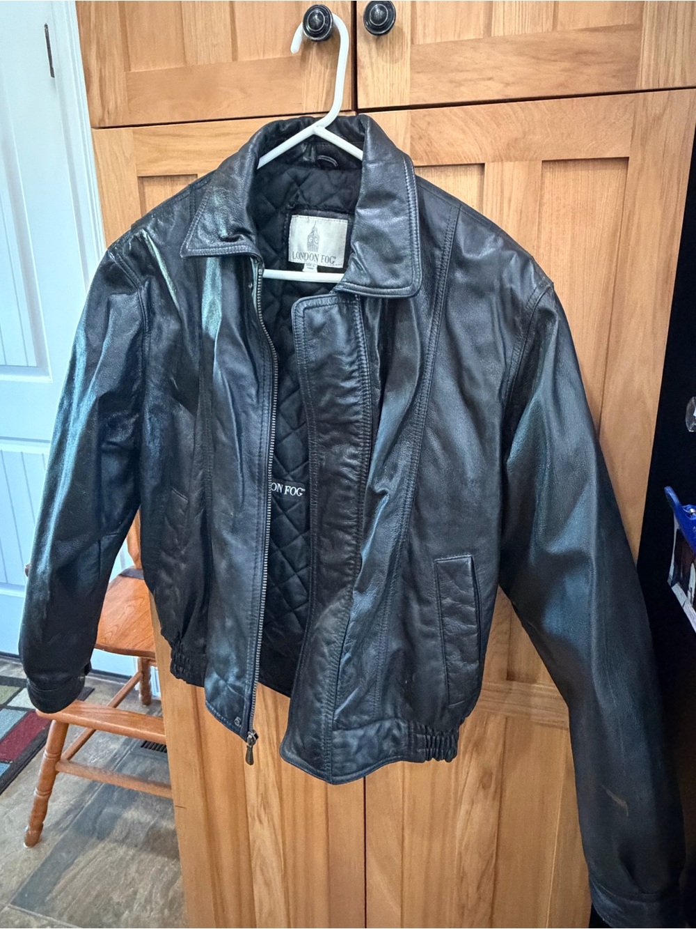 London Fog Black Leather Bomber Jacket